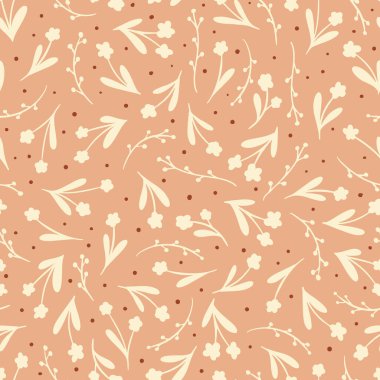 Beyaz çiçekler Vektör Kusursuz Desen. Çiçekli kahverengi arka plan, tekstil ve ambalaj için harika. Vektör illüstrasyonu