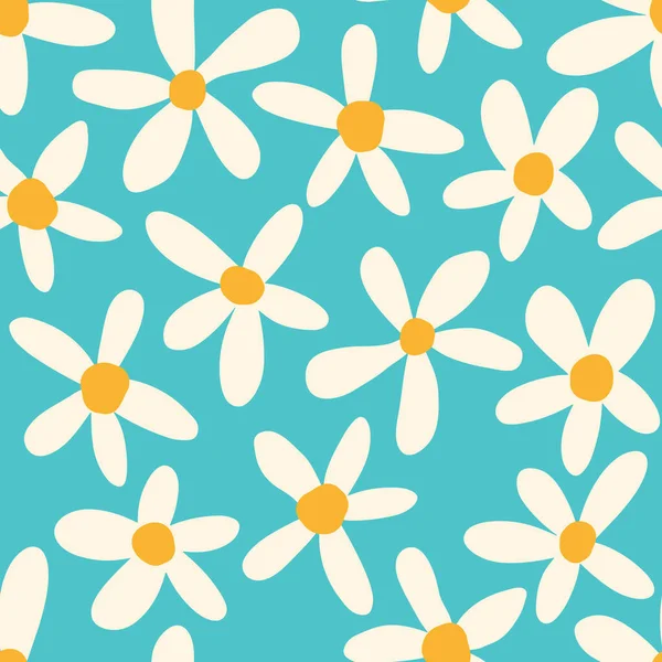 Daisy Blomst Sømløs Blå Bakgrunnsillustrasjon Ganske Blomstermønster Trykk Flatt Design – stockvektor