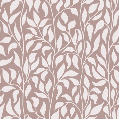 Calming neutral beige climbing leafy vines seamless vector pattern. Vector illustration clipart