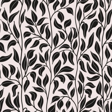 Siyah yapraklı, dikişsiz vektör deseni, tekstil, duvar kağıdı, hatıra defteri, ambalaj için harika. Vektör illüstrasyonu