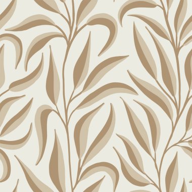 Nötr bej yapraklı dikişsiz vektör deseni, tekstil, duvar kağıdı, hatıra defteri, ambalaj için harika. Vektör illüstrasyonu