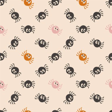 Şirin örümceklerle kusursuz vektör deseni. Vektör illüstrasyonu