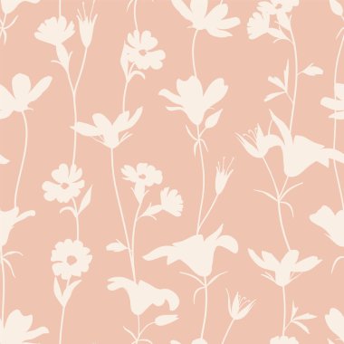 Çiçeksiz vektör deseni. Sıcak bej, tekstil üzerinde zarif beyaz çiçek sarmaşıkları. Vektör illüstrasyonu
