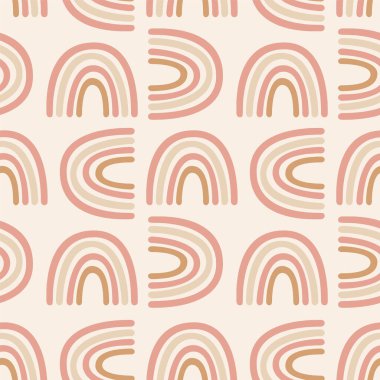 Kusursuz vektör desenli geometrik boho gökkuşağı krem beyazı, çocuk tekstili, bebek ambalajı. Vektör illüstrasyonu