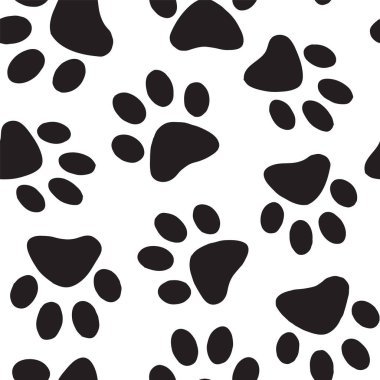 Beyaz, pürüzsüz vektör desenli arka plan duvar kağıdı tekstil defterinde şirin siyah kedi pençesi izleri. Vektör illüstrasyonu