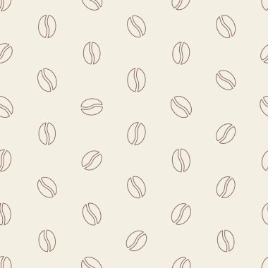 Kahve çekirdeği hatları pürüzsüz vektör desenli krema beyaz üzerine kahverengi çizgi, hatıra defteri, duvar kağıdı. Vektör illüstrasyonu