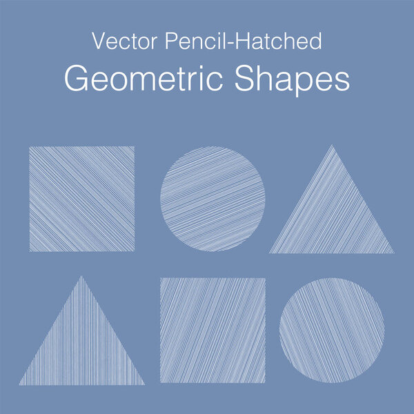 Pencil hatched shapes Vector Clipart Set basic geometric shapes circle triangle square. Vector illustration