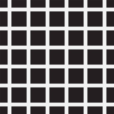 Siyah karelerdeki kusursuz vektör desenli geometrik beyaz ızgara tekstil için klasik zamansız tekerrür. Vektör illüstrasyonu