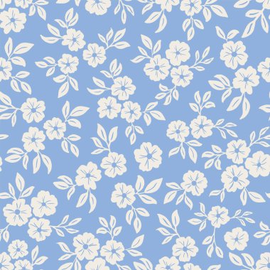 Ditsy Ditsy Çiçeksiz Şekilsiz Pastel Mavi ve Krem Beyaz kumaş baskısı, hatıra defteri. Vektör illüstrasyonu