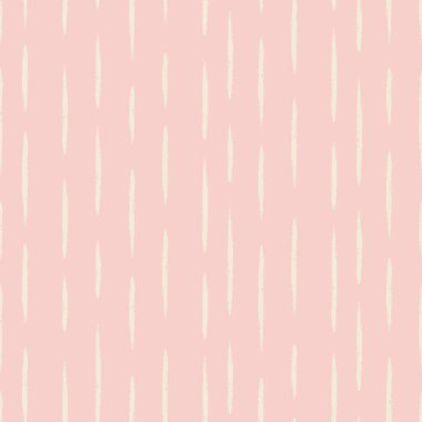 El çizilmiş çizgili çizgili, pürüzsüz vektör deseni, açık pembe üzerinde dikey çizgiler oluşturan beyaz çizgiler. Tekstil, kumaş, duvar kağıdı için vektör illüstrasyonu