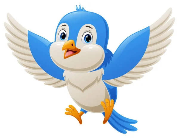 Cute Blue Bird Cartoon Flying White Background — Stock Vector