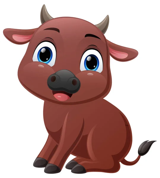 Vector Illustration Cute Little Buffalo Cartoon Sitting — Διανυσματικό Αρχείο