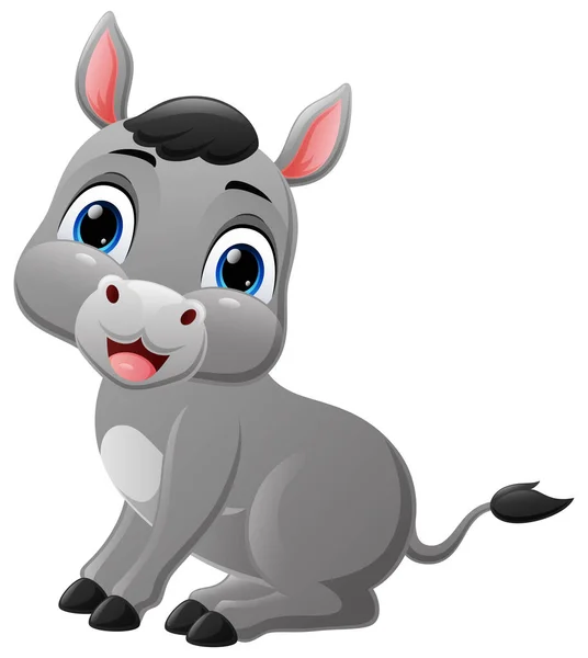 Vector Illustration Cute Baby Donkey Cartoon White Background — Image vectorielle