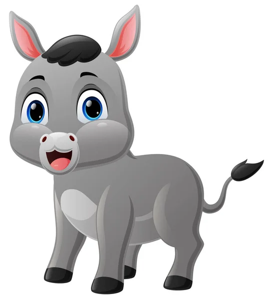 Vector Illustration Cute Baby Donkey Cartoon White Background — Image vectorielle
