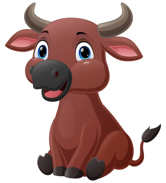 Vector Illustration Cute Little Buffalo Cartoon Sitting — Wektor stockowy