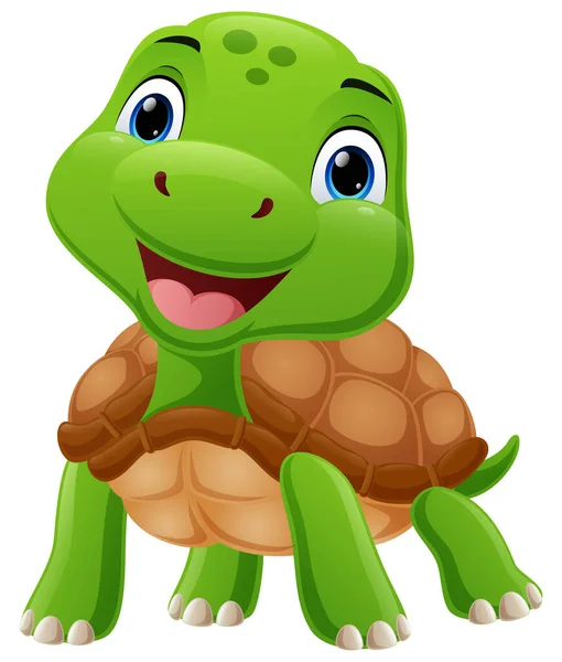 Vector Illustration Cute Baby Turtle Cartoon White Background — Stock Vector