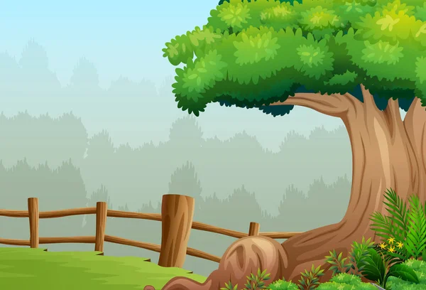Illustration Nature Landscape Background Tree Fence — Stock Vector