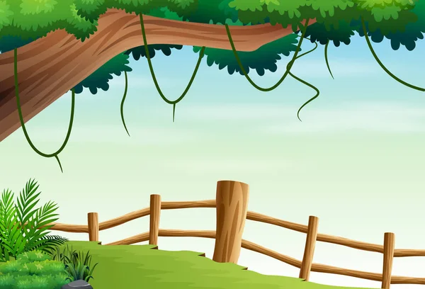 Illustration Der Naturlandschaft Hintergrund Mit Baum Und Zaun — Stockvektor