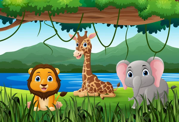 Εικονογράφηση Του Cartoon Άγριο Ζώο Στη Ζούγκλα — Διανυσματικό Αρχείο