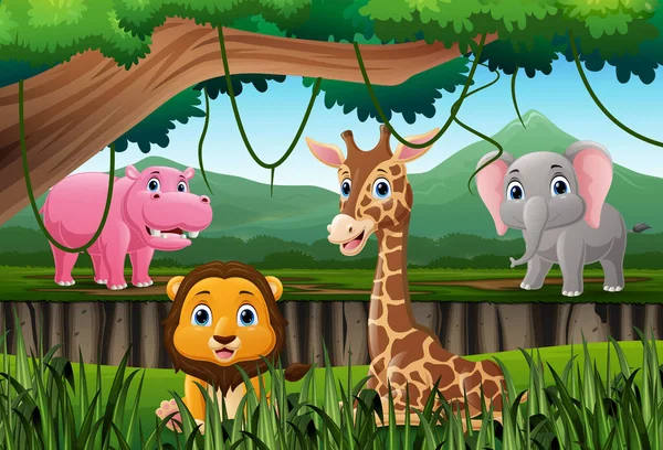Illustration Cartoon Wild Animals Jungle — Stock Vector