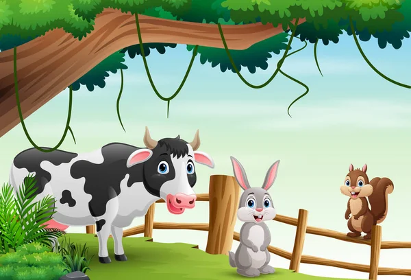 Vector Illustration Cartoon Farm Animals Jungle — Stock Vector