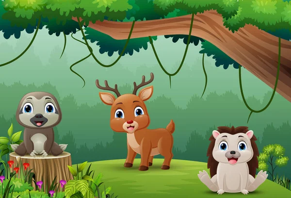 Ilustração Vetorial Animais Selvagens Dos Desenhos Animados Selva —  Vetores de Stock