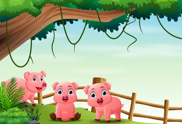stock vector Vector illustration of Cartoon piglets in the jungle