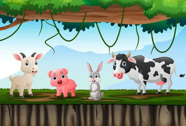 Vector Illustration Cartoon Farm Animals Jungle — Stock Vector