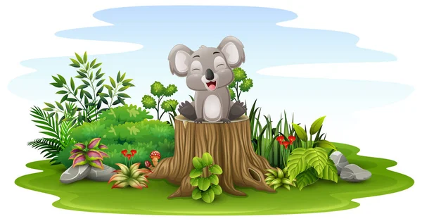 Ilustración Vectorial Dibujos Animados Poco Koala Sentado Tocón Árbol — Vector de stock