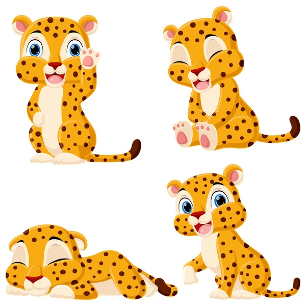 Vektorová Ilustrace Sadu Malinkatého Kresleného Leoparda — Stockový vektor
