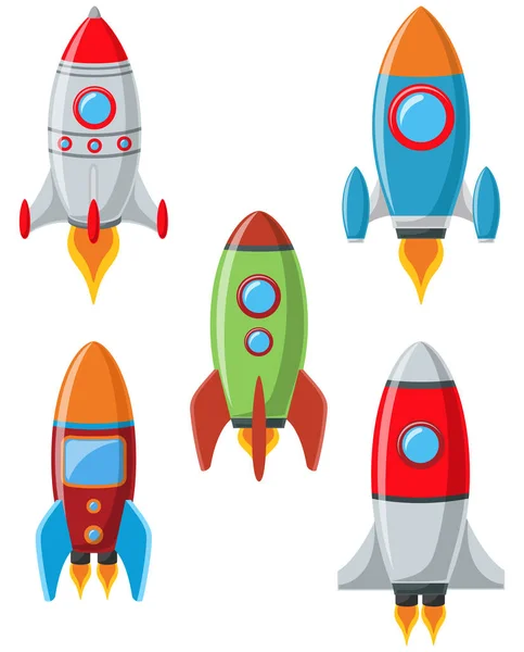 Vektorová Ilustrace Startu Sady Kosmických Raket — Stockový vektor