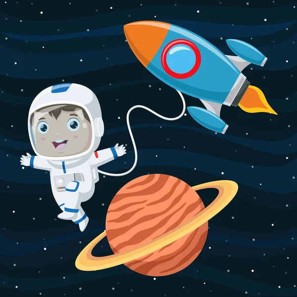 Vektorová Ilustrace Roztomilého Astronauta Karikatury Vnějším Prostoru — Stockový vektor