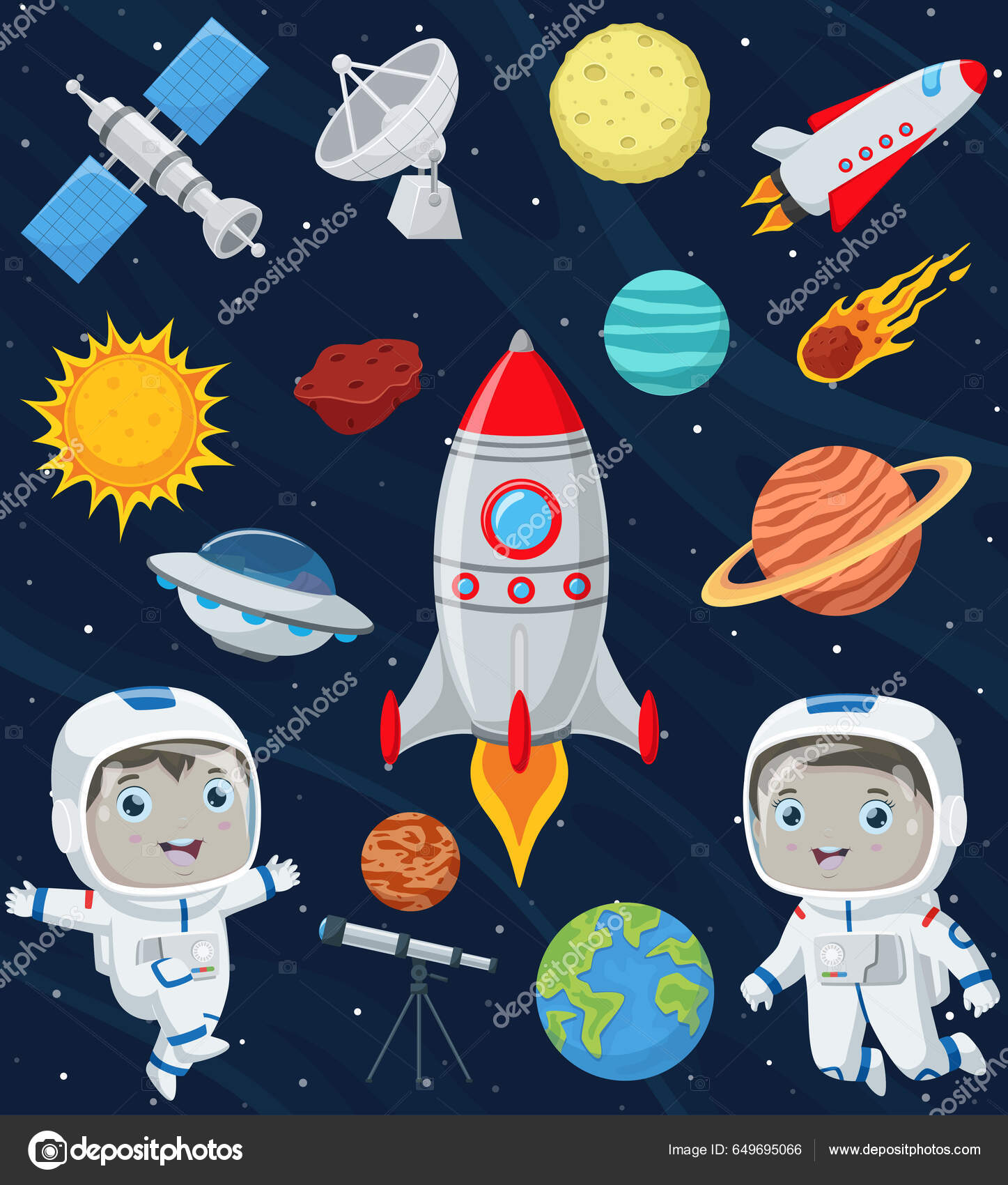 Ilustración Vectorial Dibujos Animados Para Niños Lindos Espacio Exterior  Vector de stock por ©dualoro 649695066