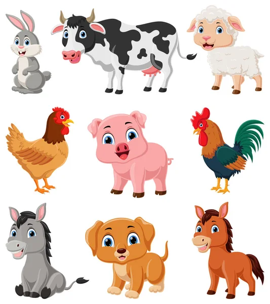 Vector Illustration Cute Farm Animal Cartoon Collection — Stock Vector