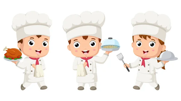 Ilustração Vetorial Conjunto Desenhos Animados Crianças Chef —  Vetores de Stock