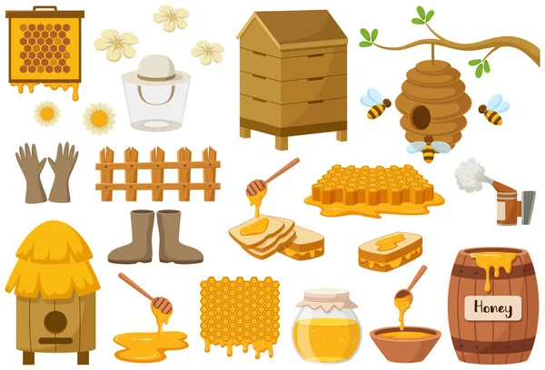 Векторні Ілюстрації Набір Колекцій Бджільницьких Елементів — стоковий вектор