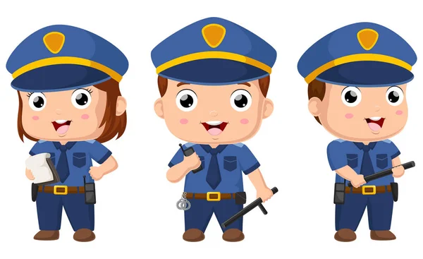 Ilustración Vectorial Dibujos Animados Lindo Oficial Policía Niños — Vector de stock