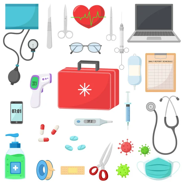 Vector Illustration Set Medical Elements Collection — Stock Vector