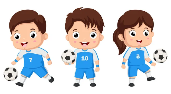Vector Illustratie Van Leuke Kinderen Cartoon Spelen Voetbal Spel Sport — Stockvector