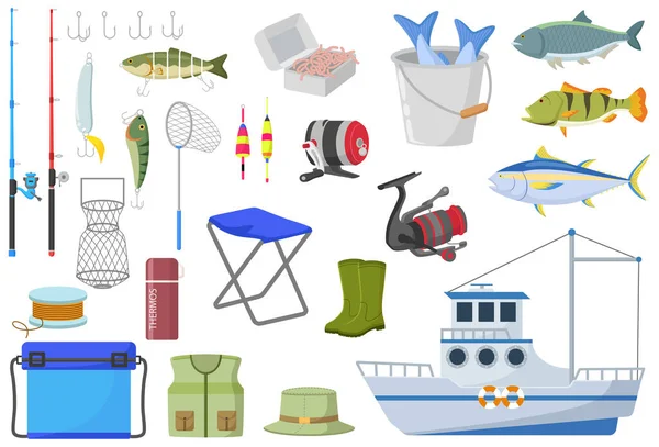 Vector Illustration Set Fisherman Elements White Background — Stock Vector