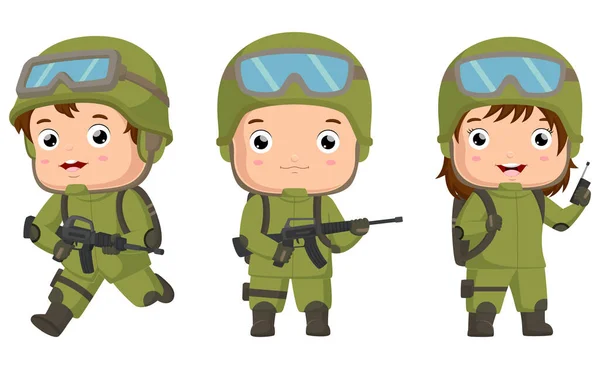 Illustration Vectorielle Jeu Dessin Animé Enfant Soldat Mignon — Image vectorielle
