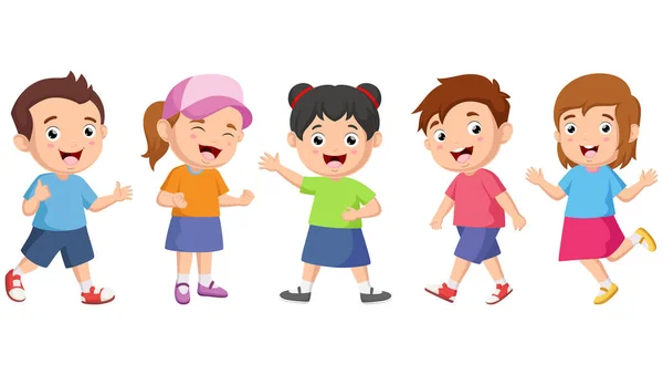 Illustrazione Vettoriale Set Simpatici Cartoni Animati Bambini Felici — Vettoriale Stock