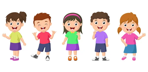 Vector Illustration Cute Kids Cartoon Different Expressions — Stock Vector