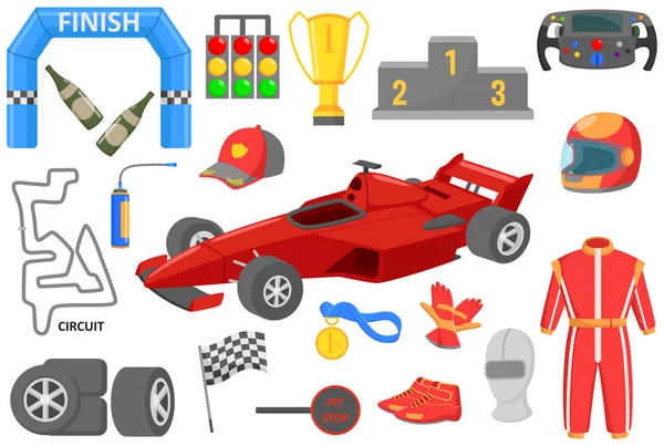 Vector Illustration Set Formula Racing Car Elements — Stock Vector
