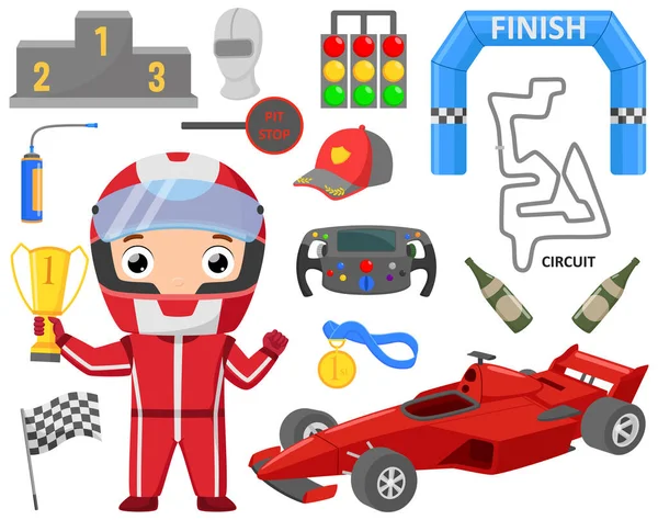Vector Illustration Set Formula Racing Car Elements — Stock Vector