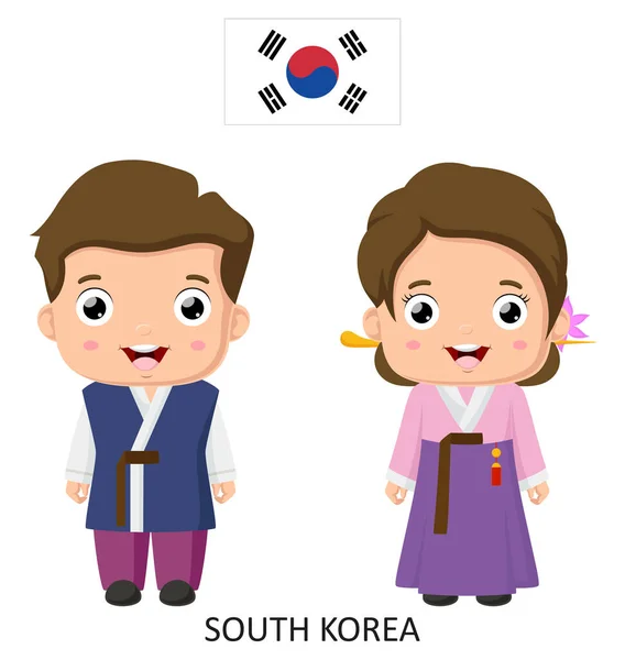 stock vector Vector illustration of Cute South Korea boy and girl in national clothes