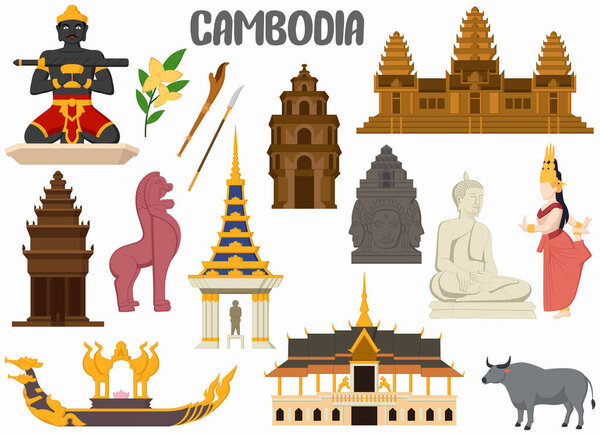 Vector illustration of Set of Cambodia famous landmarks
