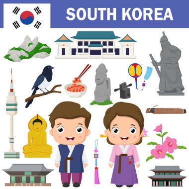 Vector illustration of Set of South Korea famous landmarks clipart