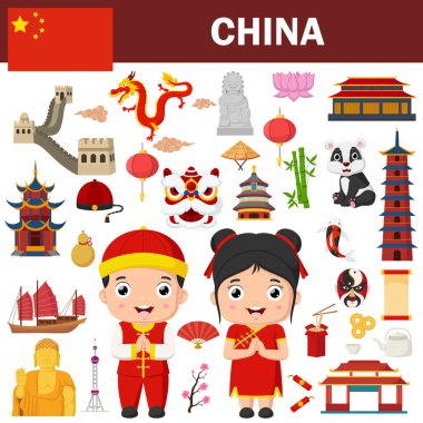 Vector illustration of Set of China famous landmarks clipart