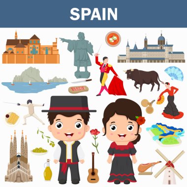 Vector illustration of Set of Spanish famous landmarks clipart